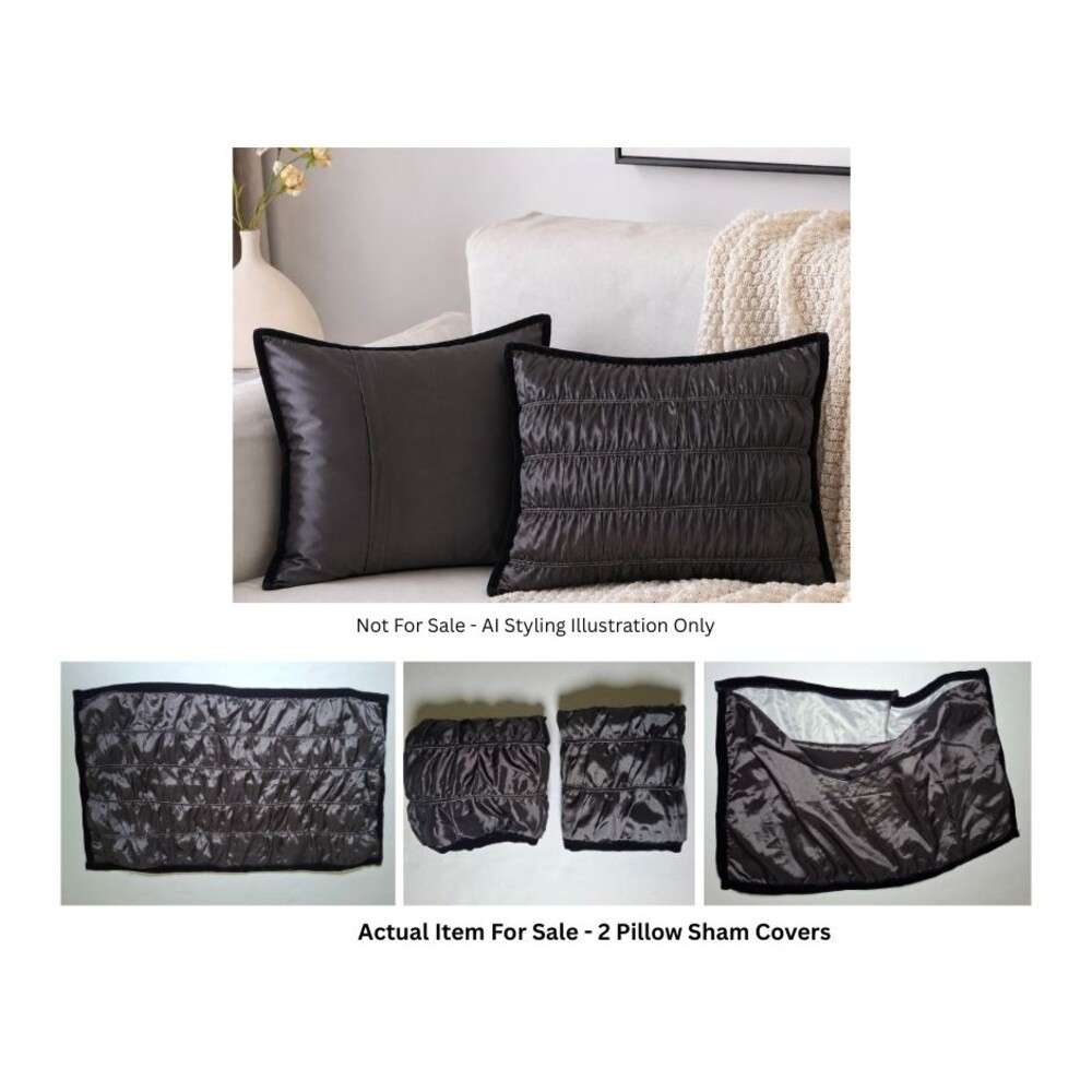 Noble Excellence KING Pillow Sham 2 Black Velvet Ruched Goth Dark Romantic 20x36